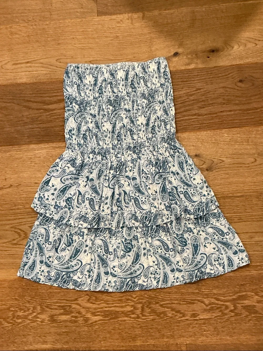 Smocked Blue Paisley Tiered Mini Skirt